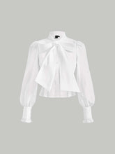 MOD Tie Neck Lantern Sleeve Button Front Shirt